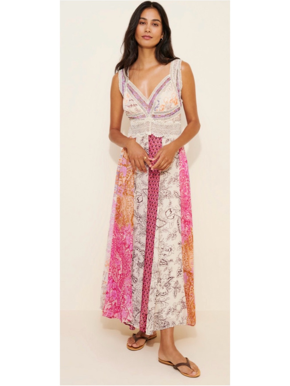 Bohemian Patchwork Maxi dress - Pink Multi